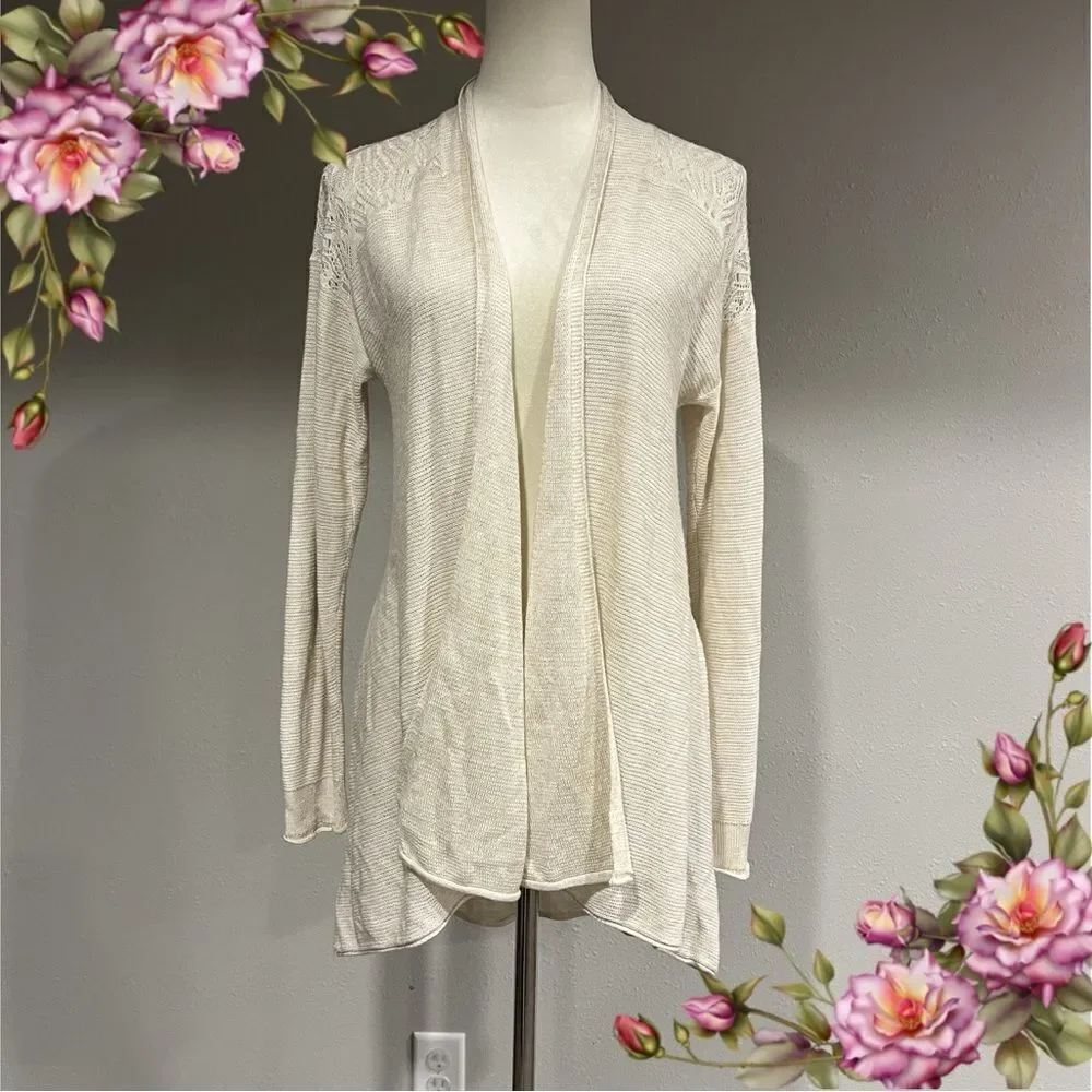 Knox Rose beige Open cardigan with long sleeve with lace details size‎ Medium